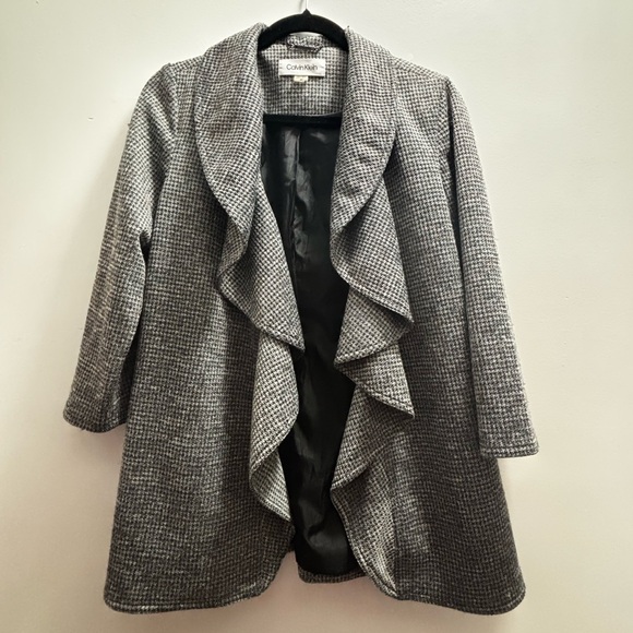 Calvin Klein Black White Open Ruffle Waterfall Blazer Jacket ✨ - Picture 2 of 6